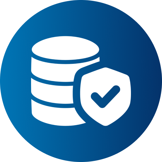 Database with a shield and checkmark icon representing DISA STIG hardening for Windows, Linux, databases, and applications