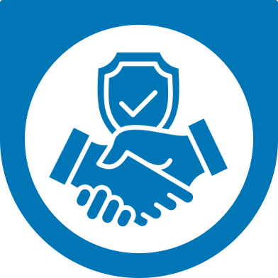 Handshake with a shield and checkmark icon representing Bamshaw's secure, trusted partnership