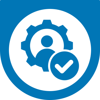 Person, gear, and checkmark icon representing Bamshaw's managed IT operations and support for growing organizations