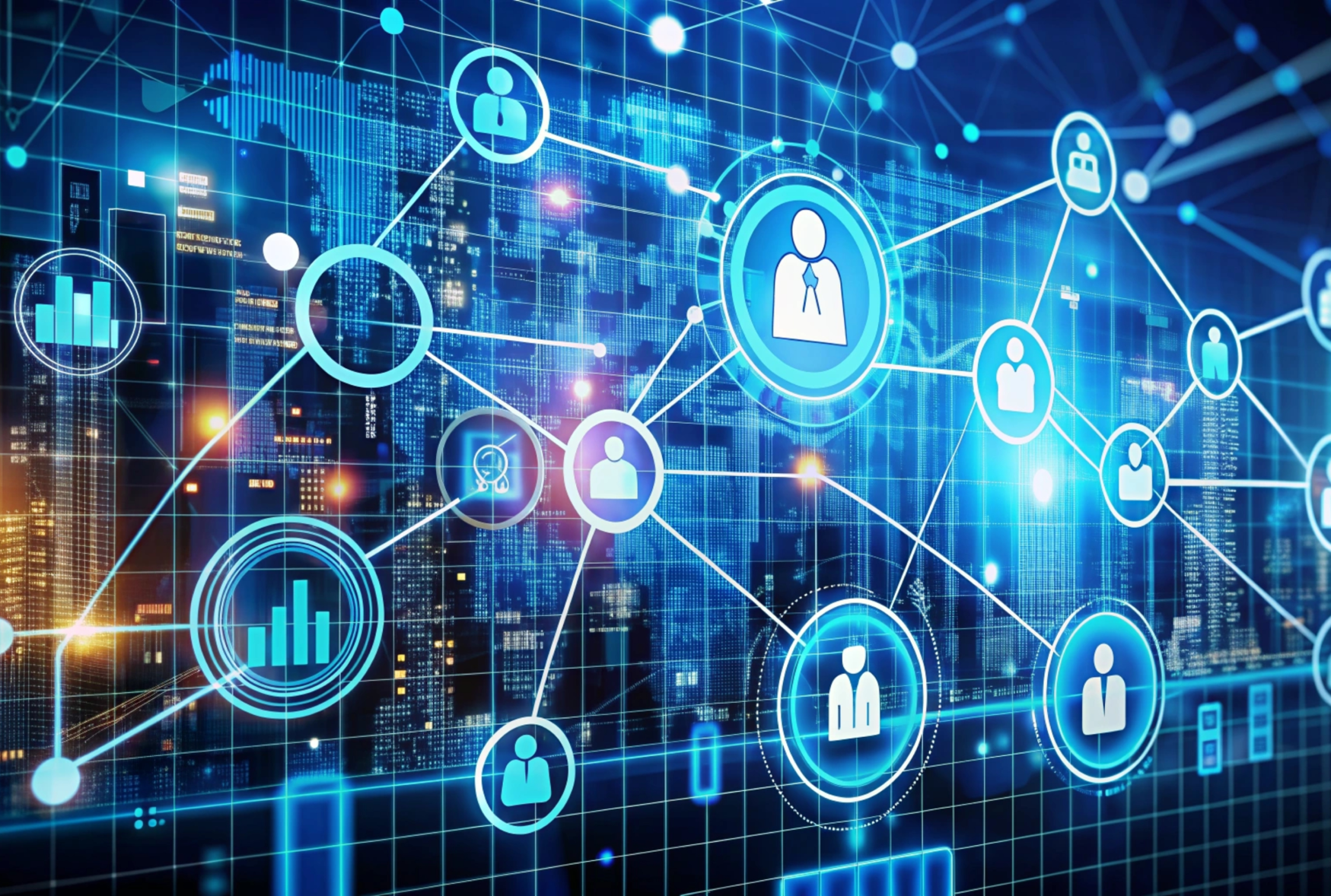 Image from the Additional Services section of the Bamshaw Commercial and Small Business Services page, showing a hand holding a glowing fingerprint scan surrounded by a padlock and floating data icons. It represents Bamshaw's cybersecurity access control services, which restrict unauthorized access to systems and data through identity, authentication, and access management. Based in Fort Wayne, Indiana, Bamshaw applies federal-grade, security-first practices to protect commercial and small business environments against unauthorized access.