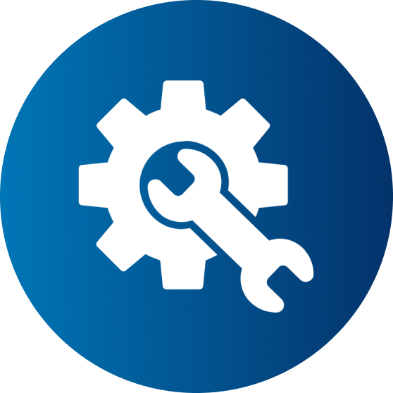 Gear and wrench icon representing hardened builds for servers, cloud services, and endpoints