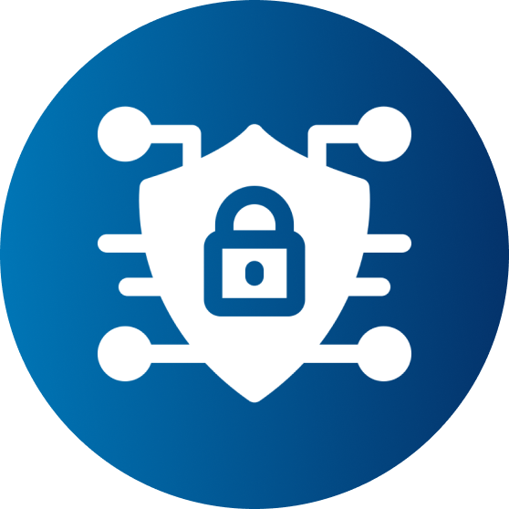 Shield with a padlock and circuit lines icon representing secure baseline deployment for system hardening